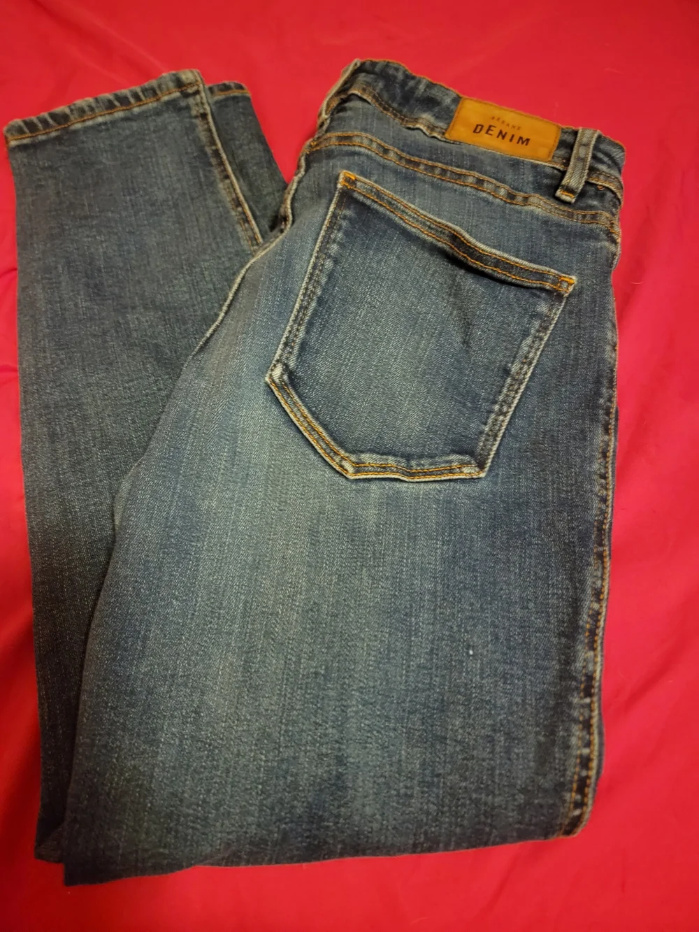 Sezane Straight-Leg Denim Jeans - Dark Blue with Tan Stitching